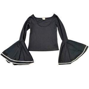 Torn by Ronny Kobo Black Cropped Top White Piping Size XS